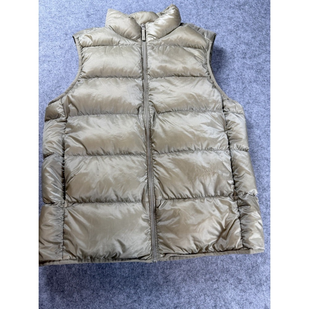 Uniqlo Womens Puffer Vest S Shiny Beige Gold Ultra Light Down Full Zip Pockets